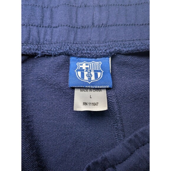 FC Barcelona Mens Fleece Sweat Shorts Size L Blue Spellout Drawstring Waist - Picture 6 of 9